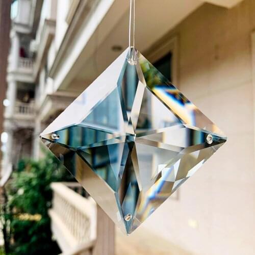 60mm Square Crystal Prism Suncatcher Chandelier Parts 4 Holes Lucky Knot Clear Faceted Crystal Pendant Light Part Accessories