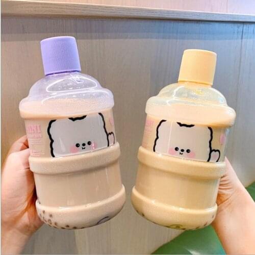 630ml Bear Bucket Plastic Water Bottle Cute Shaker Sport Gourd Milk Cartoon Drinking Cups for Girls Children Student Mug