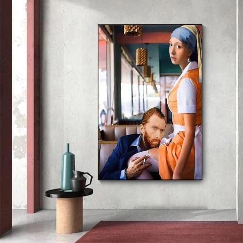Abstract Waiter Pearl Girl Canvas Paintings Famous Funny Art Posters and Prints Creativity Portraits Wall Picture for Home Decor