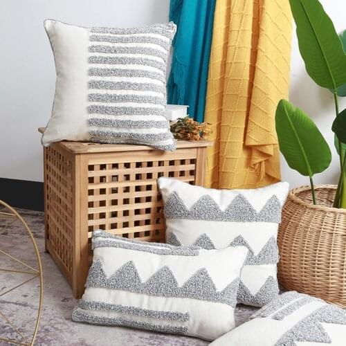 White Gray Tufted Indian Handmade Pillowcase 3D Embroidery Cushion Cover Nordic Sofa Pillowcase 45*45/30*50cm