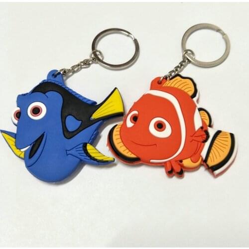 20pcs/lot Finding Nemo Fish pvc plastic keychain key chain llaveros assassins key charms for bags gift charm leather