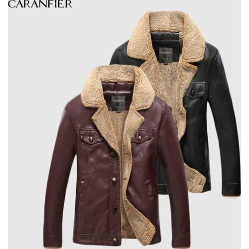CARANFIER Mens Leather Jackets Men Jacket PU Brand Clothing Casual Thick Warm Wide-Collared Winter Fur Male Fleece Jackets 3XL