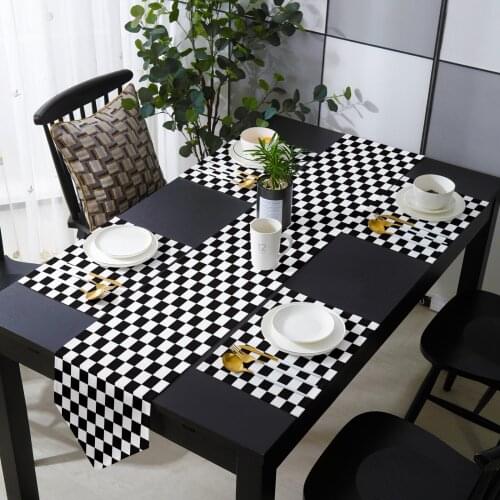 Black And White Checkered Simple Plaid Table Runner Table Mats Cover For Home Wedding Banquet Festival Party Hotel Decoration