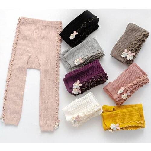 0-8Y Kids Knitted Leggings Tights Autumn Children Cotton Double Needle Tights for Girls Cute Lace Baby Girl Winter Clothes