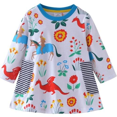 Funnygame Kids Girls Long Sleeve Dress for 2-7T Baby Clothes Cotton Pockets Party Toddler Costume Autumn Spring Girls Dresses