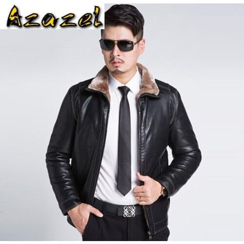 Hot 2020 Winter New Style Fur Coats Men Motorcycle Leather Jackets Mens Stand Collar Short Business Winter Slim Black Outwears