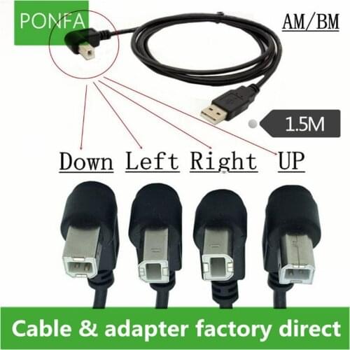 1.5m 5 Feet Type A Male to Type B Male 90 degree Up & Down & Left & Right Angled USB 2.0 Printer Scanner Cable