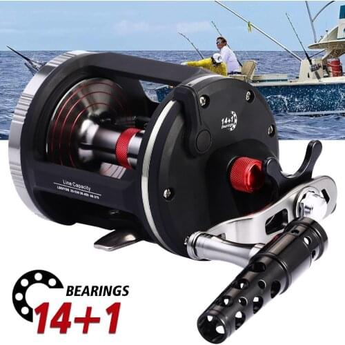 Sougayilang Trolling Fishing Reel 14+1BB Right Hand Bait Casting Sea Fishing Reels Super Strong Max Drag 30kg Fishing Tackle