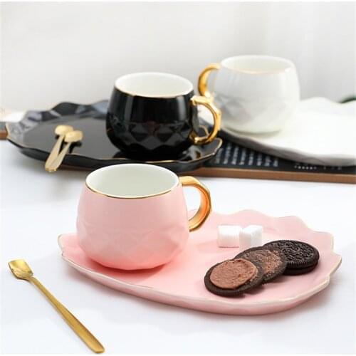 European Ceramic Light Luxury Coffee Cup with Spoon and Saucer Set Creative Household Breakfast Milk Latte Mug Afternoon Tea Cup