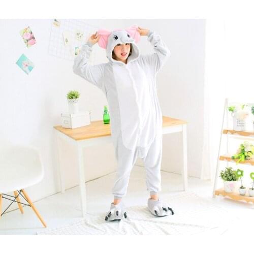 Kigurumi Elephant Pajama Adult Animal Onesie Women Men Couple Anime Winter Pajamas Suit Sleepwear Flannel Pijamas