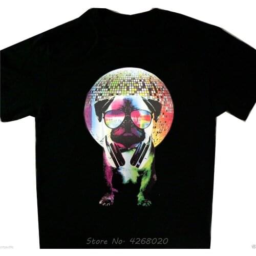 Disco Pug New Tee Cool Black Hot Summer MenS T Shirt Fashion Summer Short Sleeve Cotton Custom T Shirt Print tees harajuku