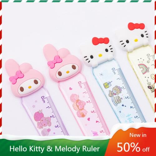 Cute12cm Transparent Plastic Straight Ruler Cartoon Kitty Melody Creative Bookmark Cute Students Stationery Kids Gift
