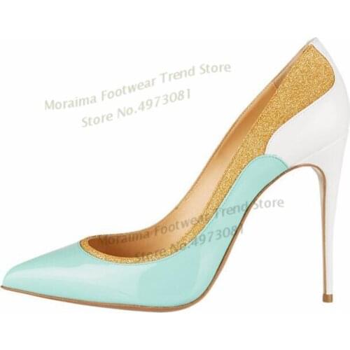 Moraima Snc Pointed Toe Mixed Colors High Heel Shoes Sexy 12/10cm Glitter Embellished Thin Heels Shoe Woman Party Dress Heels