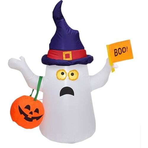5FT Inflatable Ghost and Pumpkin Blow Up Halloween Decorations with LED Lights for Home Yard Shopping Mall Supplies EU Plug