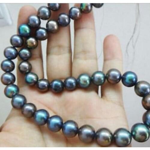Fashion jewelry genuine 9-10mm multicolor tahitian black pearl necklace 18inch 14K clasp