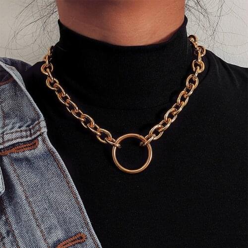 SRCOI Hip Hop 2019 Simple Thick Lock Chain Geometric Hollow Circle Metal Punk Necklace For Women Men Fashion Party Necklace
