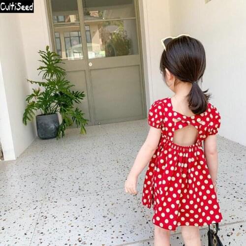 Cultiseed Baby Girl Polka Dot Print Puff Sleeve Dress Children Girls Korean Cute Casual Dress Kids Short Sleeve Casual Dresses