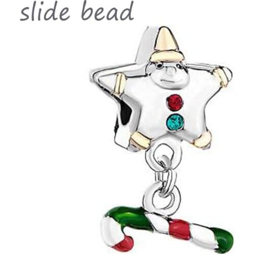 Fit Pandora charm bracelets Pointed Star Shaped Santa Claus Green Crystal Dangle Stick Charms beads for jewelry making