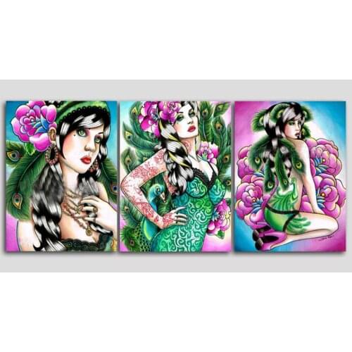 Full Square Round Diamond Mosaic 3 Piece"Sugar Skull Girl"Model Diamond Painting Cross Stitch 5D DIY Diamond Embroidery Woman