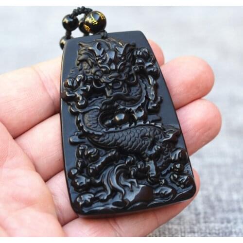Drop Shipping Men Women Necklace Pendant Natural Obsidion Patron saint Dragon Pendant Gift for Fine Jewelry Free Chain