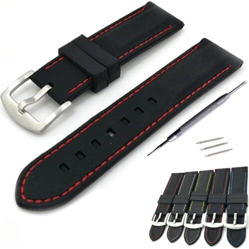 20mm 22mm 24mm 26mm Black Silicone Rubber Watch Band Watch Strap Waterproof Watchbands thicken 316L Steel Buckle