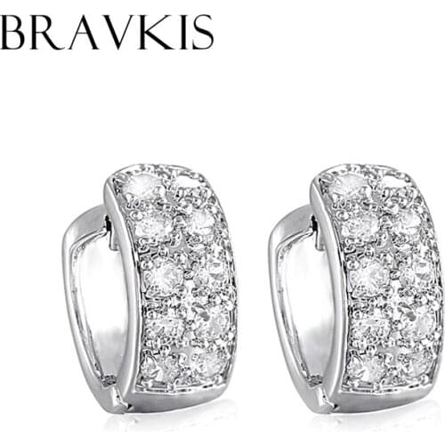 BRAVKIS small cute pave cz crystal circle huggie hoop earrings for women jewelry boucle d'oreille pendientes mujer moda BUE0016
