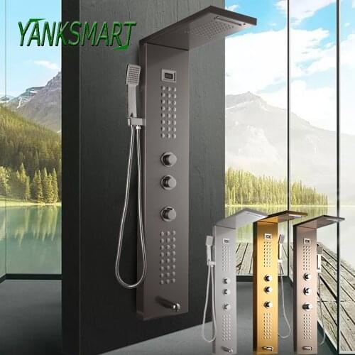 YANKSMART Bathroom Shower Column Faucet Temperature Display Shower Panel Body Massage System Jets Bathtub Wall Mounted Mixer Tap
