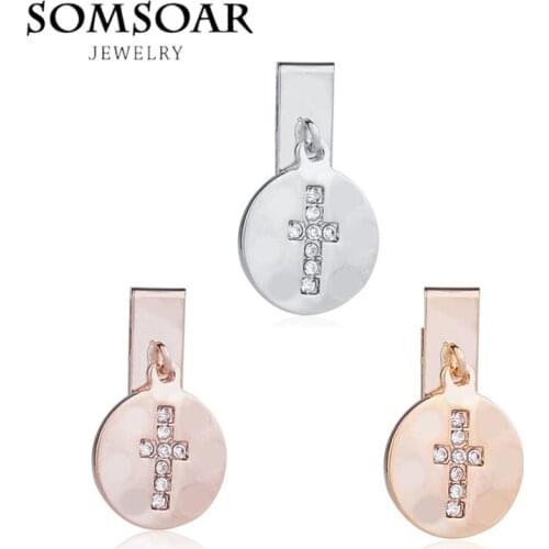 Somsoar Jewelry Crystal Cross Hang On To Charms fit Leather wrappable Mesh Stainless steel Bracelet 10pcs/lot