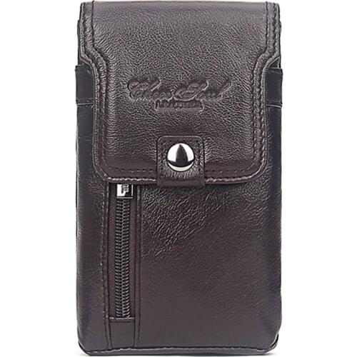 High Quality Genuine Leather Belt Hip Fanny Pack Cowhide Purse Skin Hook Bum Pouch Mens Cell Phone Case Cigarette Waist Bag