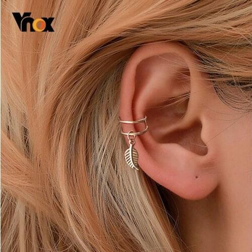 Vnox 5Pcs/Set Ear Cuff Gold Tone Leaves Non-Piercing Ear Clips for Women Jewelry,Fake Cartilage Earrings Accessories