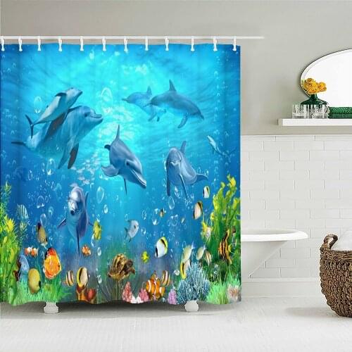Beautiful Ocean World Whale Sea Horse Dream Shower Curtain Waterproof Bathroom Decoration Home Furnishing