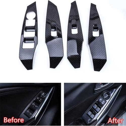 YAQUICKA For Mazda 6 Atenza 2017 2018 Car Carbon Interior Door Armrest Window Lift Switch Cover Frame Trim Styling Stickers ABS