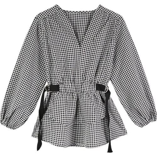 Women Spring Summer Style Chiffon Blouses Shirts Lady Casual V-Neck Striped Printed Long Sleeve Blusas Tops RR0004