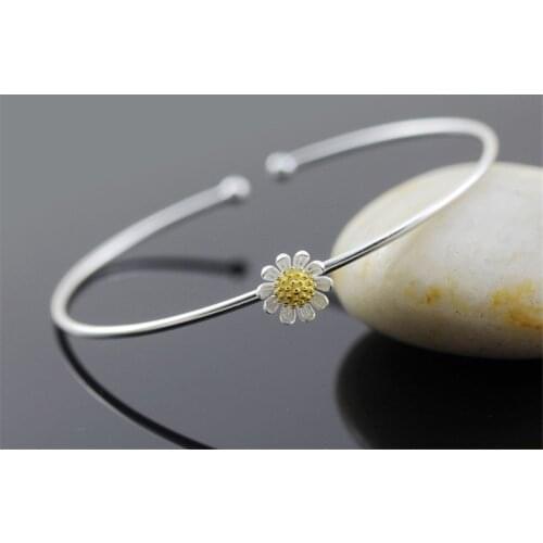 925 Sterling Silver Daisy Flower Charm Bracelet & Bangle For Women Girls Wedding Jewelry sl325