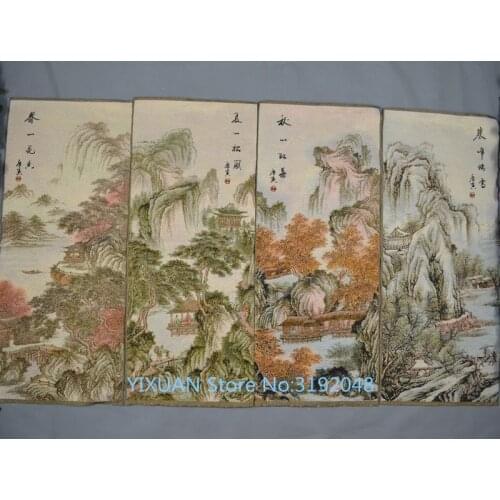 Landscape four screen gold silk embroidery brocade painting silk embroidery living room painting splendid scenery