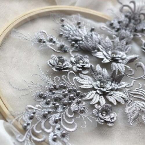 1 Pcs 3D Flowers Lace Applique - Beaded and Embroidered Applique with Rhinestone - 12 Colors