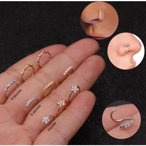 1PC Steel Opal Ear Cartilage Tragus Daith Helix Clicker Nose Septum Rings Lip Eyebrow Fake Piercings Nose ring Body Jewelry