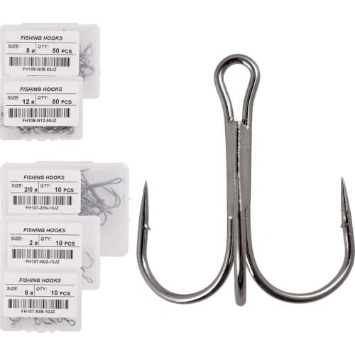 10pcs / Box 14# - 3/0# Fishing Hook High Carbon Steel Treble Fishhook Overturned Hooks Fishing Tackle Round Bend Treble For Bass