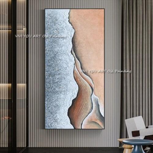 100% Handpainted Abstract Ocean Oil Paintings On Canvas Pink Modern Wedding Wall Landscape Pictures Home Decoration No Framed