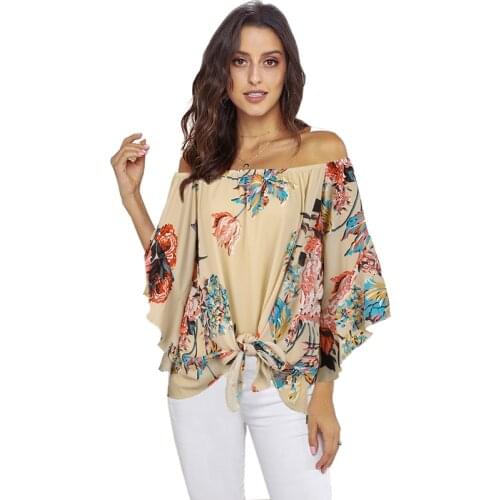 2020 New Arrival Women Summer Floral Shirt Ladies Sexy Off Shoulder Bowknot Tops Female Casual Short Sleeve Print Shirt Woman