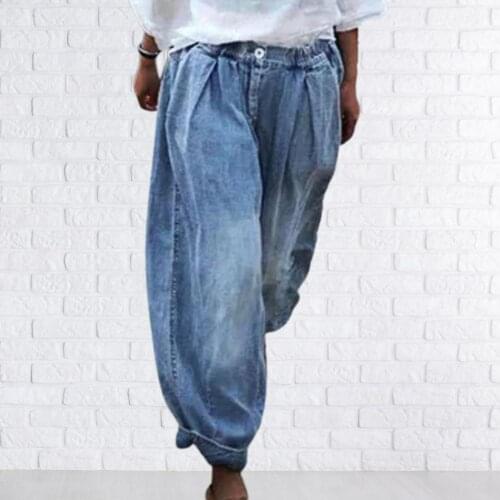 2021 Fashion Women Jeans Solid Color Breathable Wide Leg Trousers Spring Summer High Waist Pockets Pants for Vacation Party