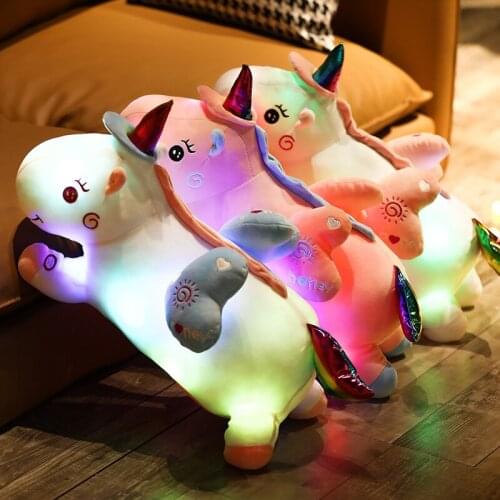 50CM Cute Rainbow Glowing LED Light Unicorn Plush Toys Kawaii Luminous Animal Pillow Stuffed Dolls for Children Kids Gifts