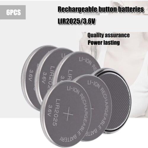 High quality NEW 6PCS LIR2025 3.6V Button Coin Cell Battery LIR2025 Rechargeable Battery can replace CR2025 battery