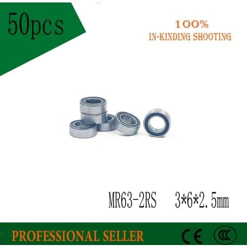 Free Shipping 50PCS MR63-2RS 3*6*2.5mm CGR15 Double Rubber Sealing Cover Miniature Ball Bearing MR63RS