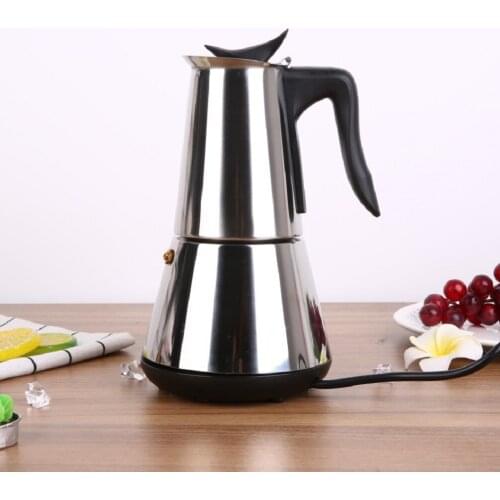 Household EU Plug Electric Moka Pots Stainless Steel Espresso Italian Coffee Maker Classic Black Coffee Pot Prevent Dry Burning