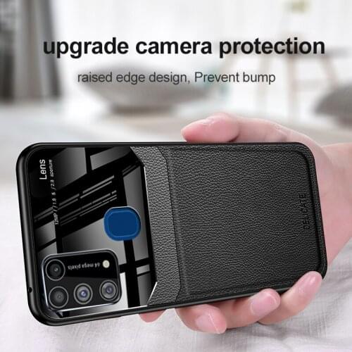 For Samsung Galaxy M31 Case Fashion PU Grained Leather Mirror Plexiglass Phone Case for Galaxy M31 M 31 M315F/DS Cover Capa