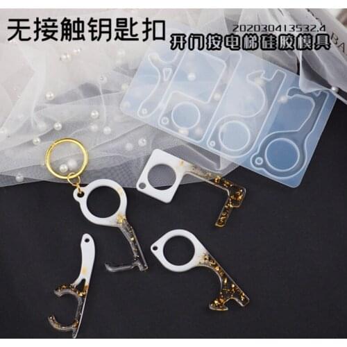 DIY Resin Epoxy Non-Contact Keychain Molds Press Elevator Door Opener Silicone Mold Contactless Key Chain Jewelry Molds