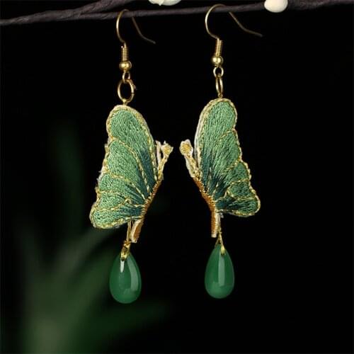 Ethnic Embroidery Butterfly Earrings For Women Coloured Glazed Water Drop Statement Earrings Female Party Jewelry Gift