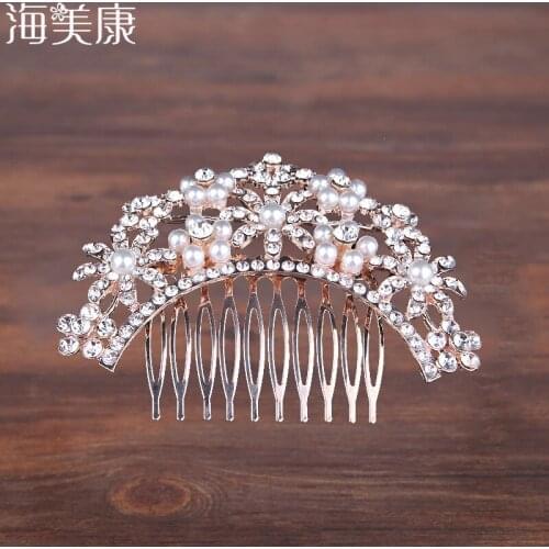 Haimeikang Flashing Rhinestone Alloy Pearl Bridal Hair Clip Accessories Jewelry Wedding Elegant Crystal Bride Hair Comb Headwear