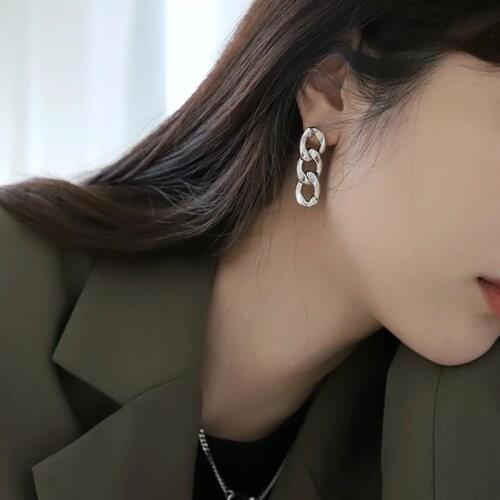 HuaTang Fashion Long Tassel Thick Chain Dangle Earrings for Women Silver Color Geometric Chain Metal Earring Irregular Jewelry